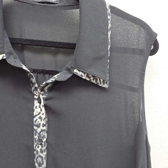Maurices Shirt Womens 2X Black Sleeveless Button Sheer Leopard Trim Chiffon - Picture 2 of 9